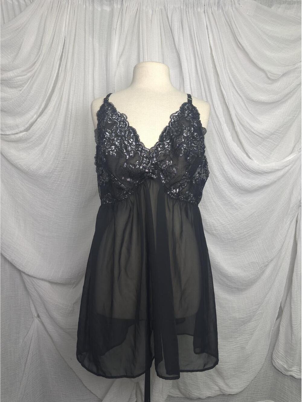 Romantic Grunge Y2k Black Sheer Lace Babydoll Mini Slip Dress